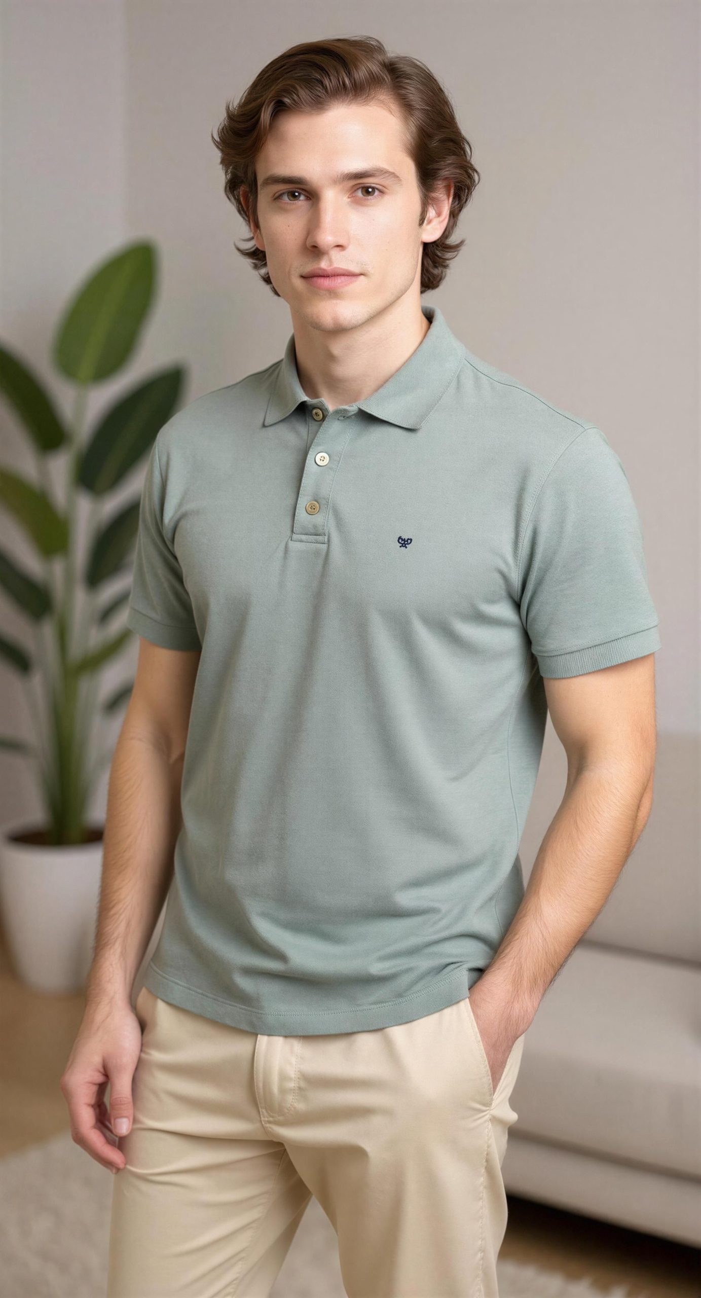“Polo verde hombre de algodón con cuello clásico y corte regular”
