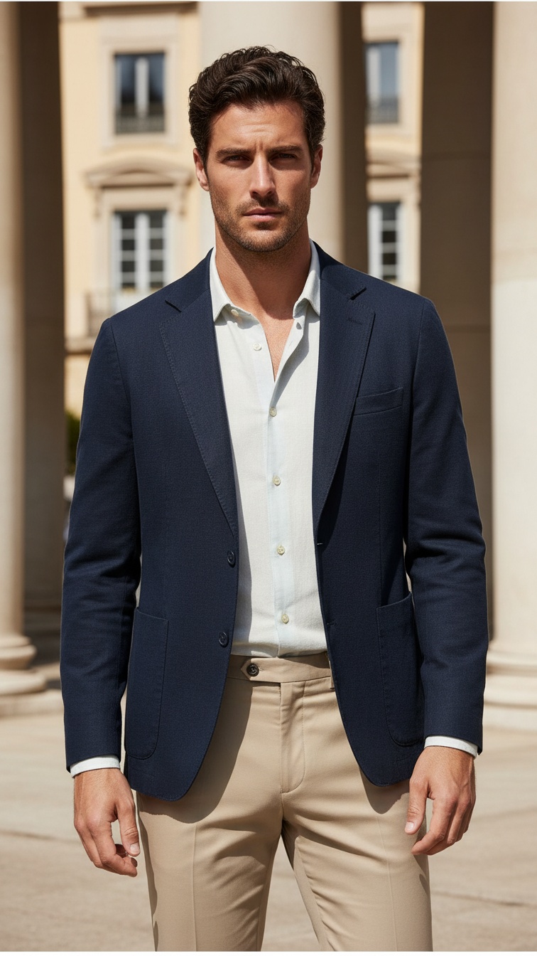 Americana Azul Marino Efecto Hilo Slim Fit