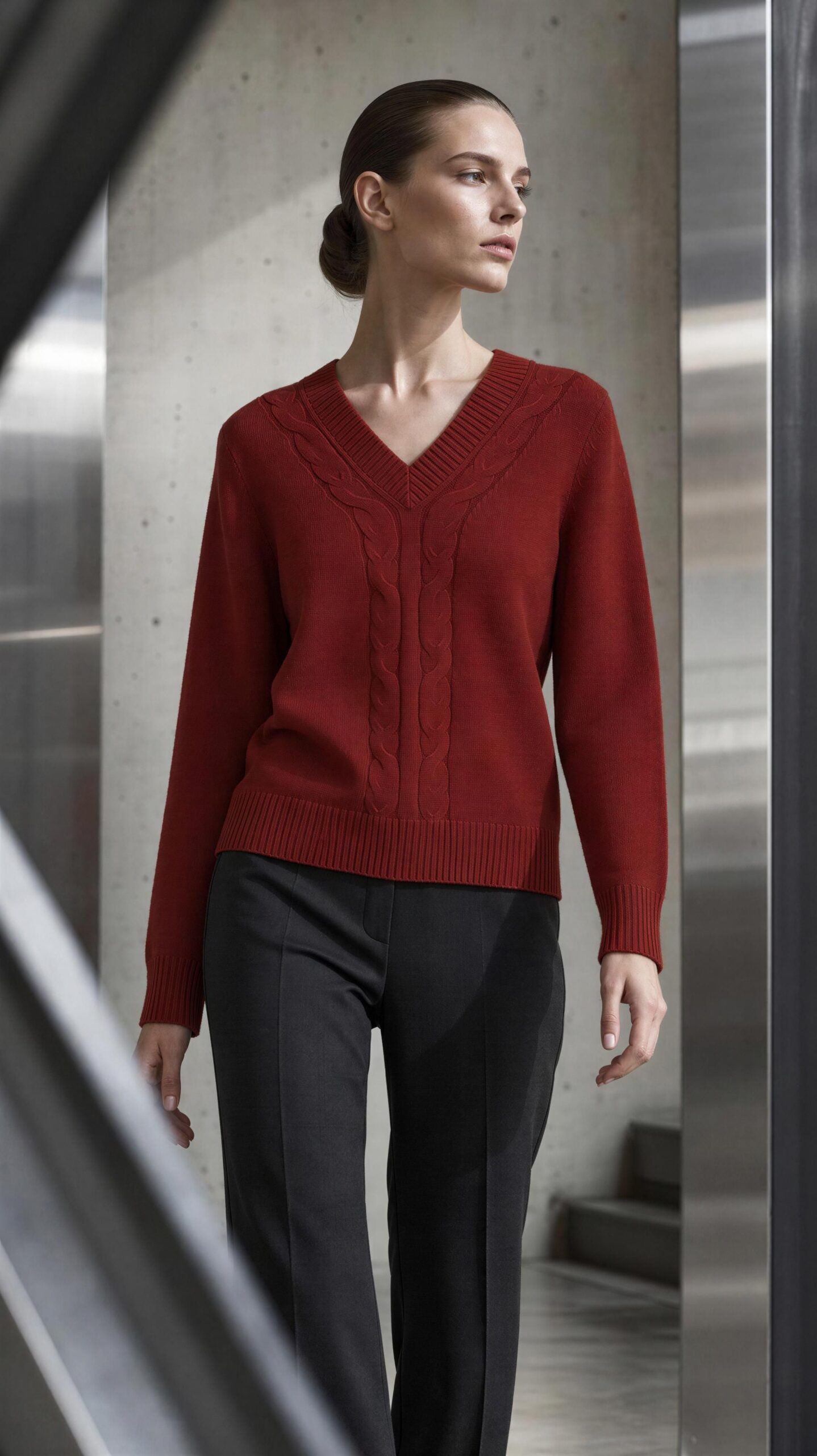 Jersey Trenzado Escote V Rojo de escorpion