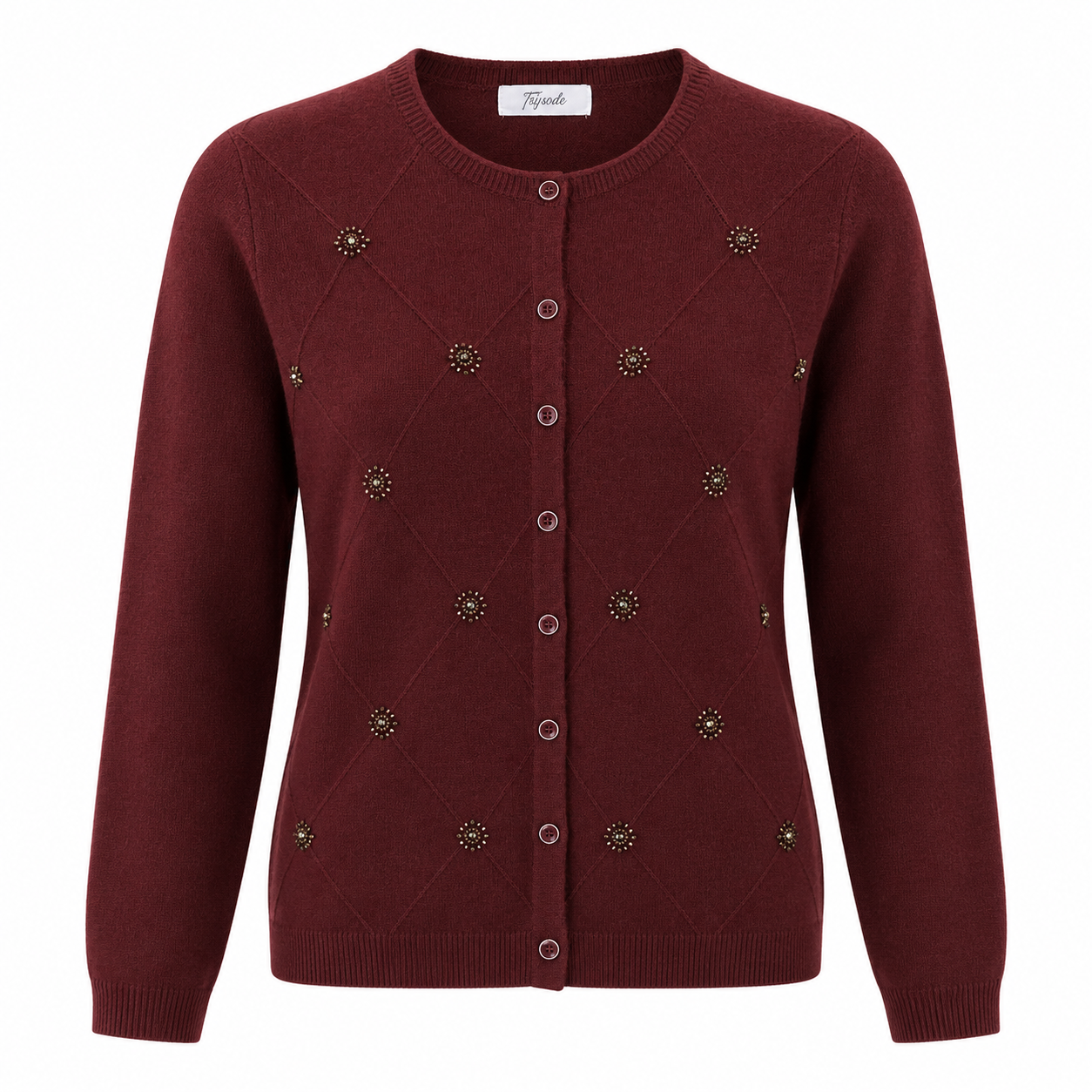 Chaqueta de Punto Mujer Trípode Burdeos con Botones - Imagen 2
