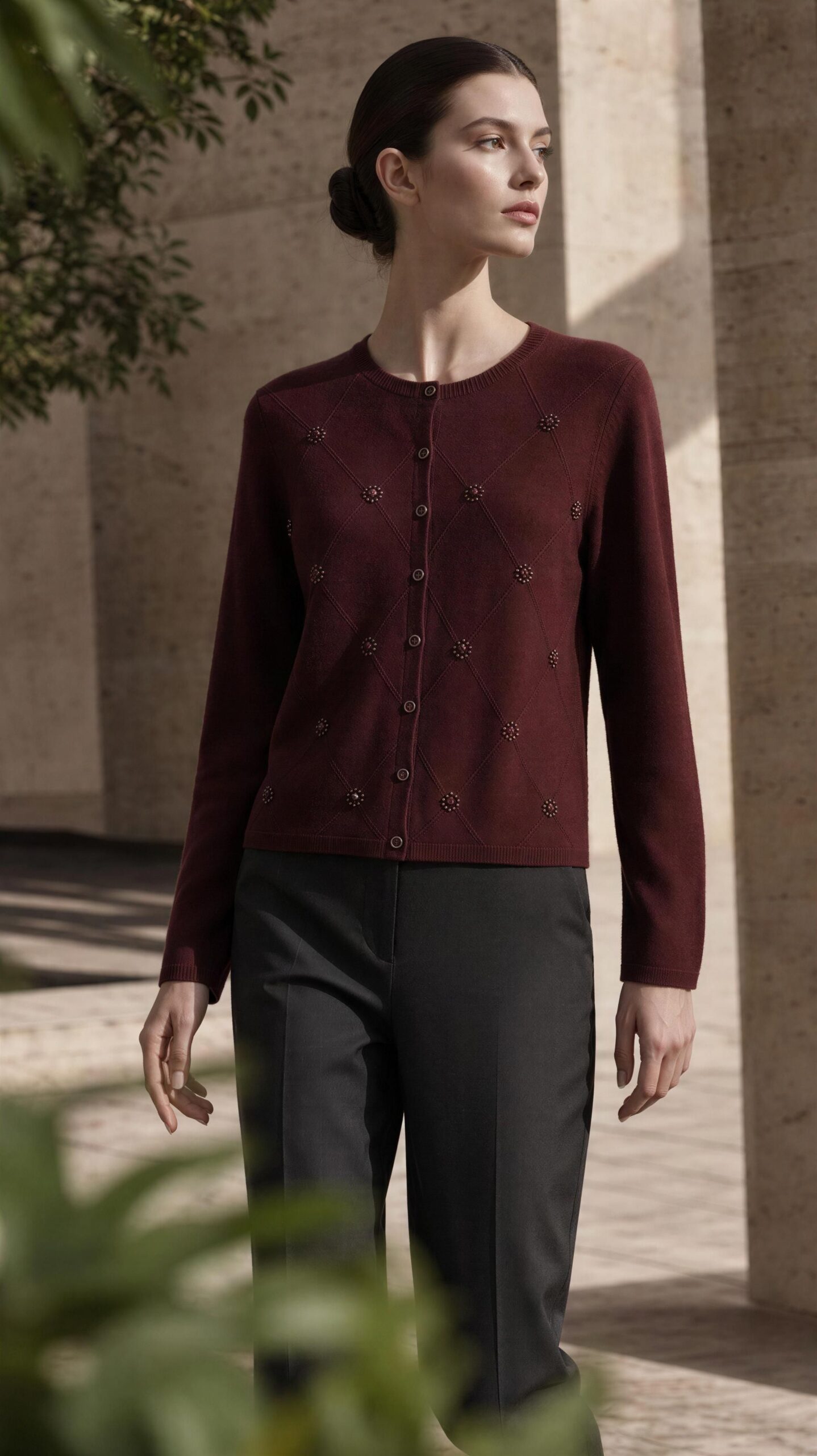 Chaqueta de Punto Mujer Trípode Burdeos con Botones