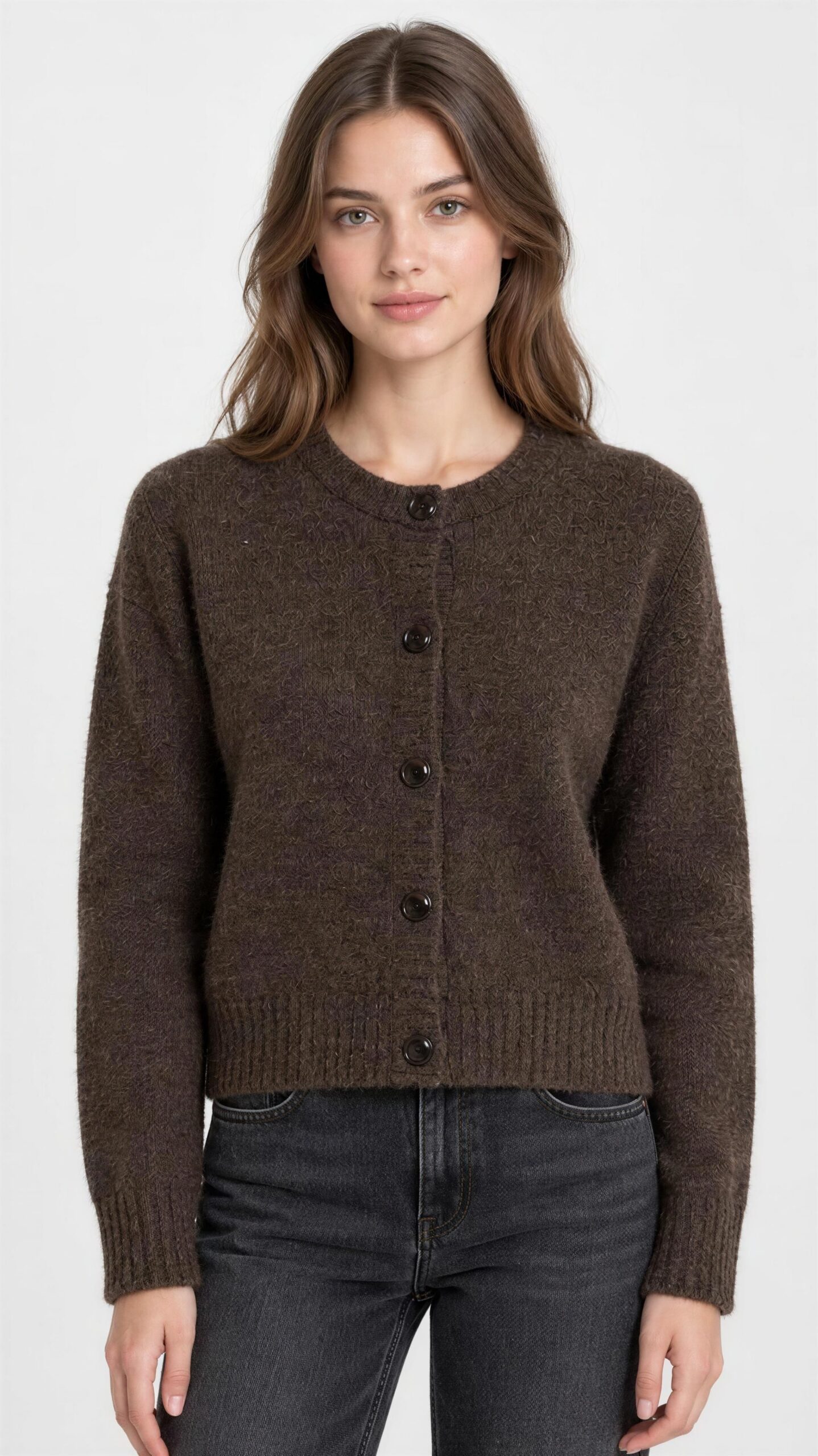 Chaqueta Nümph de Punto Marrón con Alpaca y Lana