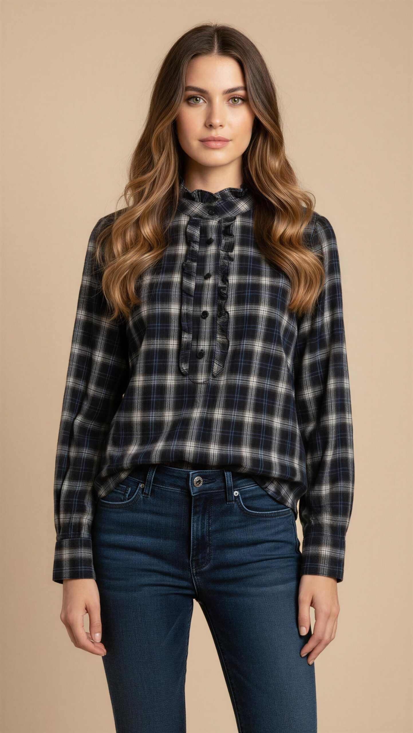 Camisa Yerse de Cuadros con Volantes