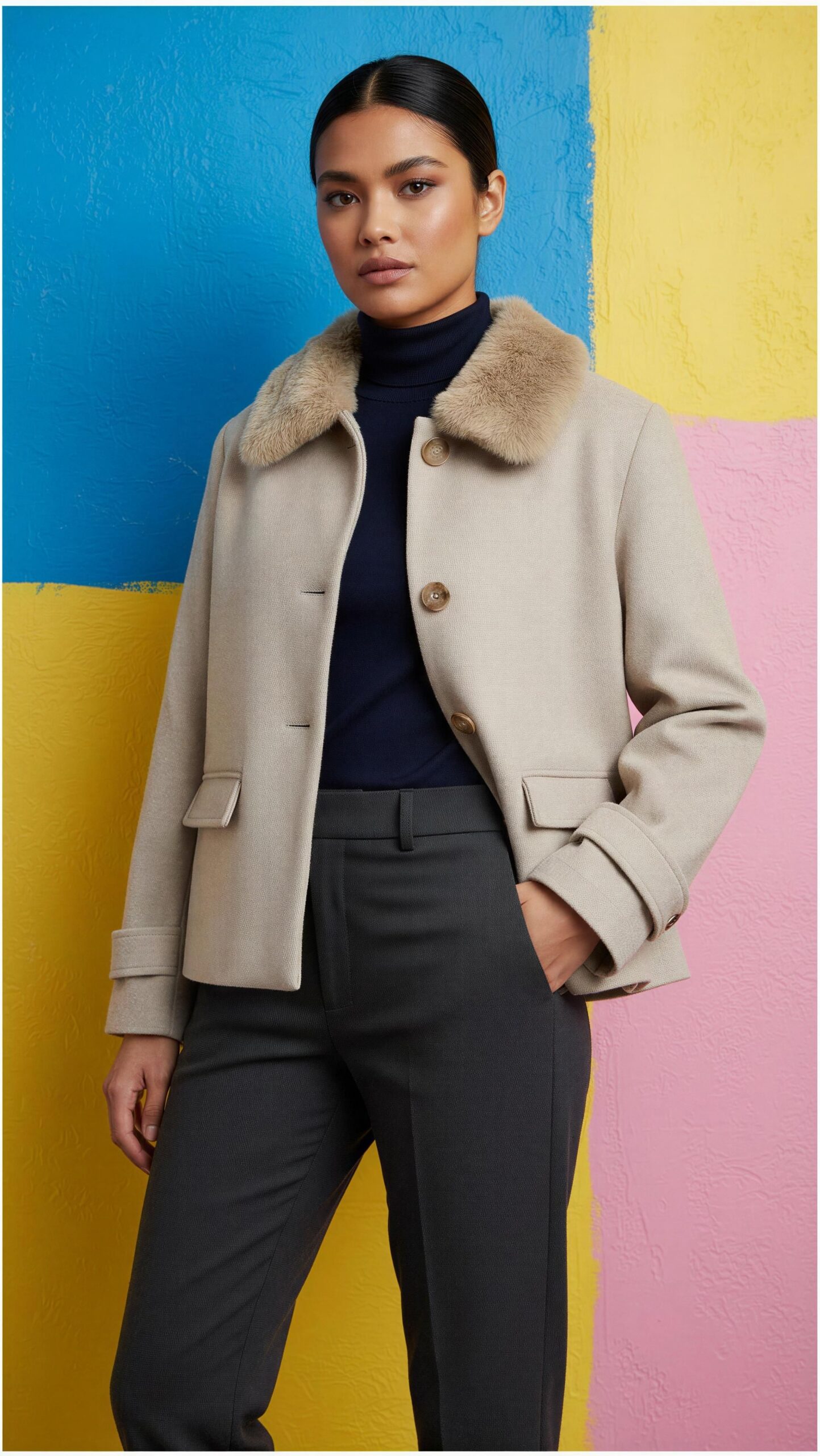 Cazadora Miette Beige con Cuello de Pelo