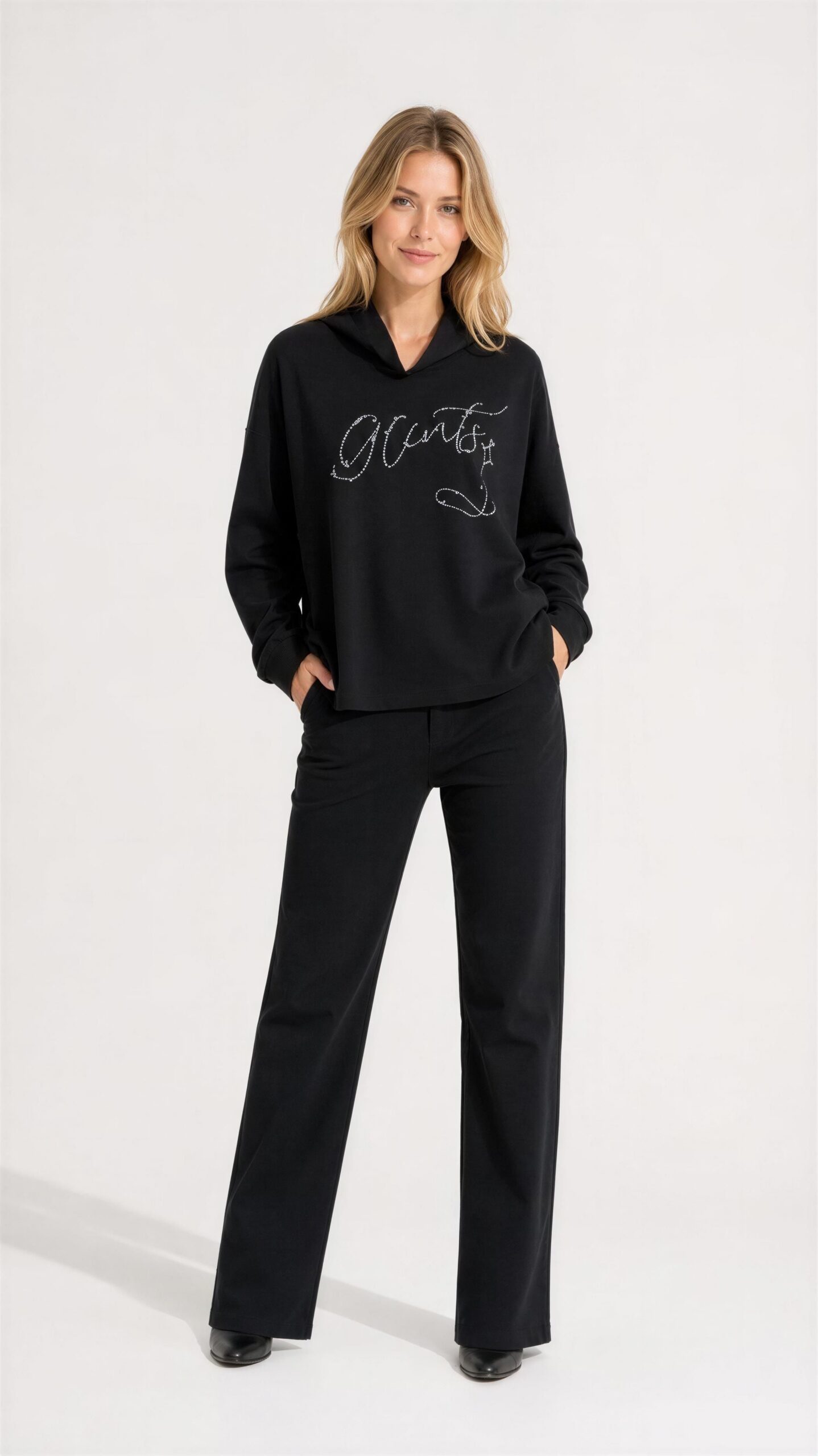 Jersey Mujer Trípode Negro Cuello Alto con Strass