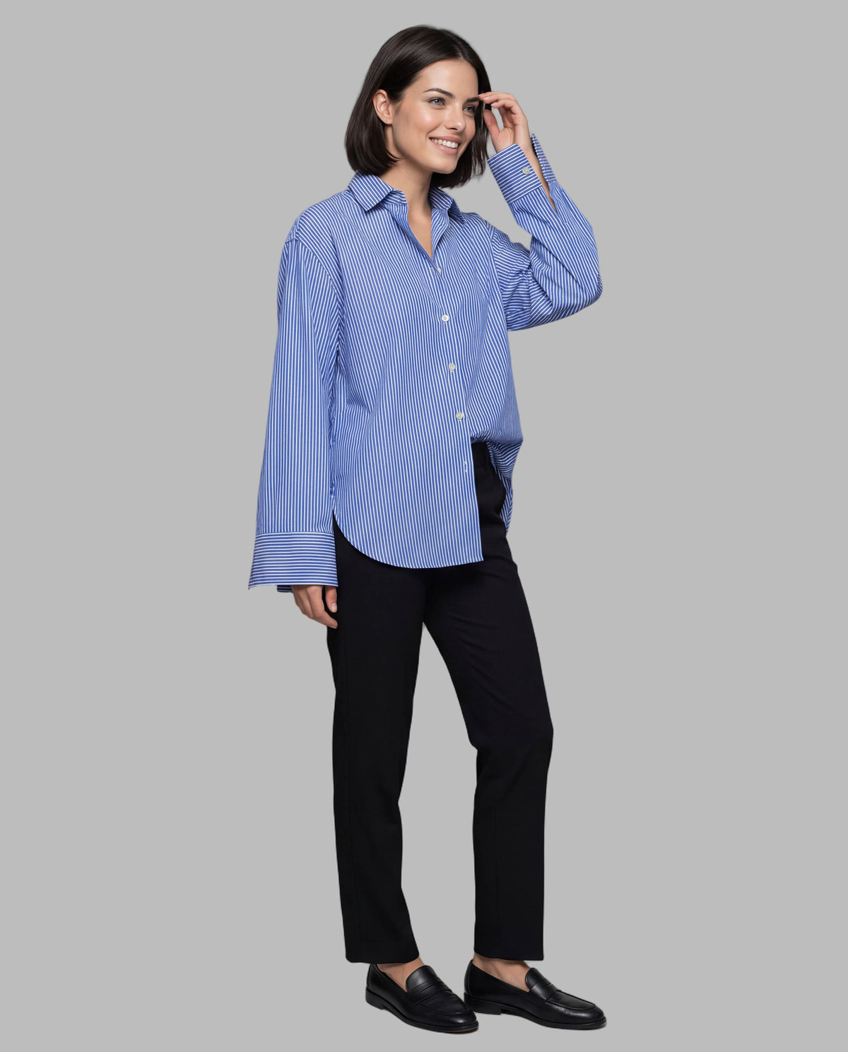 poliamida y 3% elastán. Camisa Señoreta Azul de Rayas