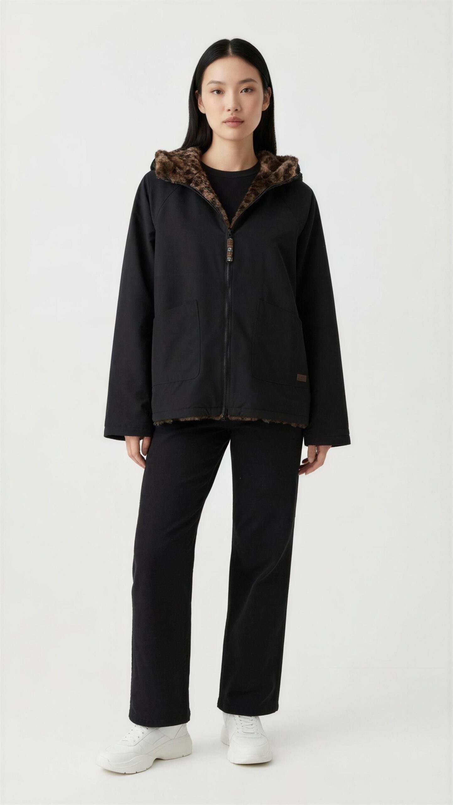 Cazadora Hongo Negra Reversible Animal Print