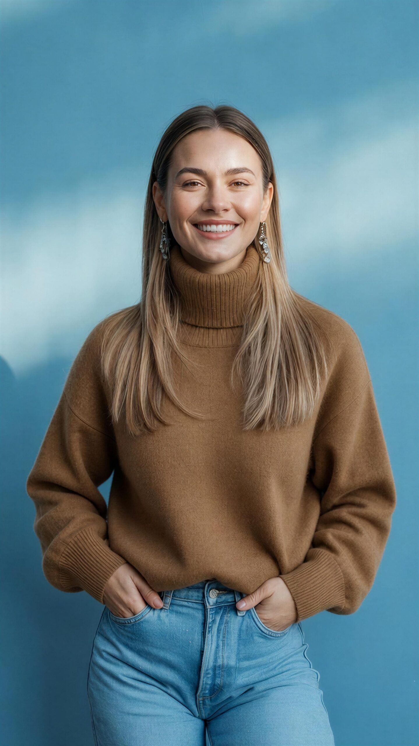 Jersey de Cuello Vuelto Camel de Punto Suave